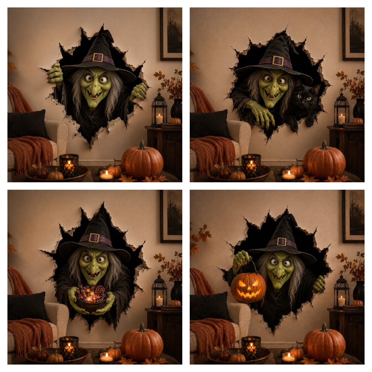 ⏳ Last Day 49% OFF – 🧙♀️ Halloween Witch Break-In 3D Wall Decal | Realistic Cracked-Wall Illusion with Reaching Hands, Dramatic Witch Artwork & Easy Peel-and-Stick Design 🎃✨