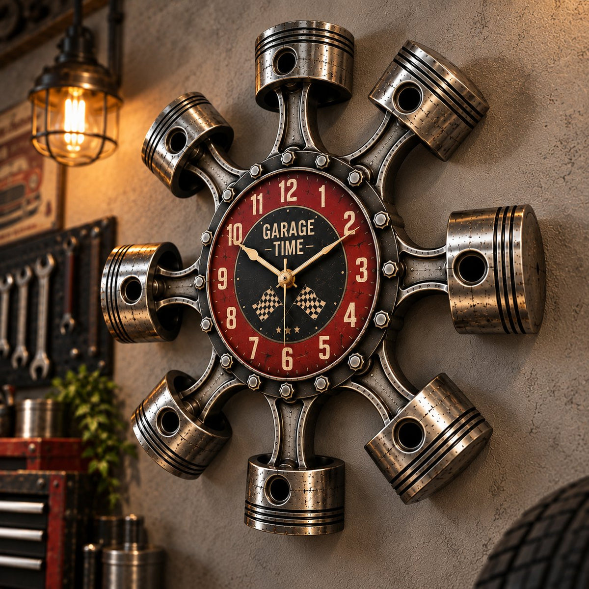 Hot Rod Piston Garage Wall Clock