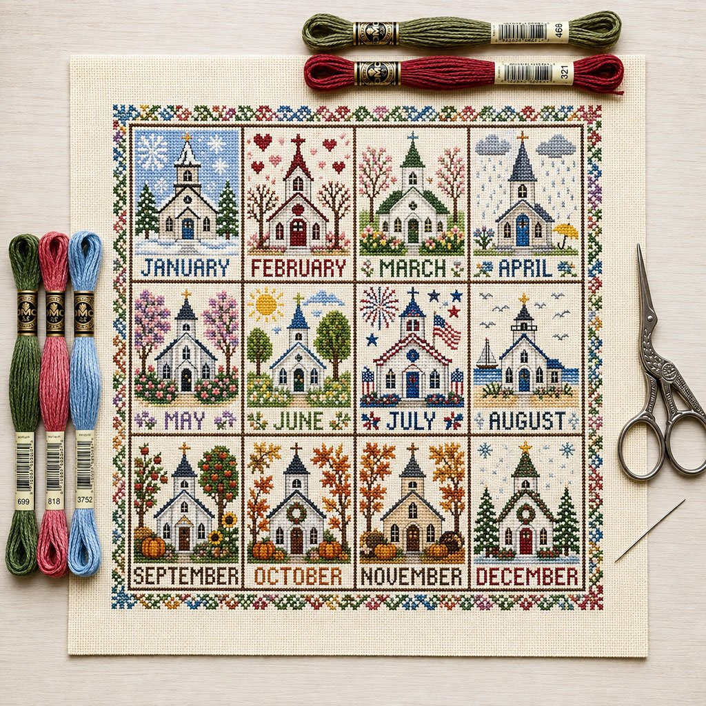 π§΅ A Year in Stitches | 12-Month Seasonal Cross Stitch Kit πΏ