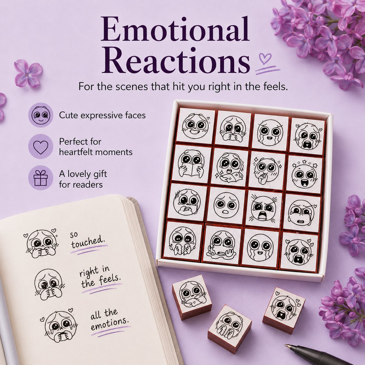 π Expression Reaction Stamp Set β Cute Book Annotation Stamps for Readers & Journaling