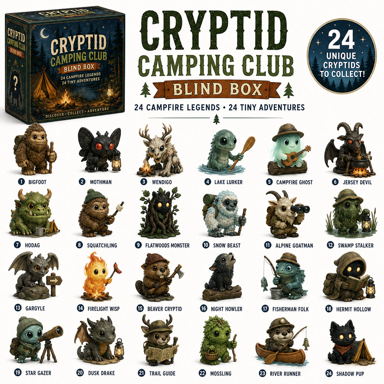 ๐๏ธ North American Cryptids Blind Box โ 24 Legends, 24 Mysteries ๐น