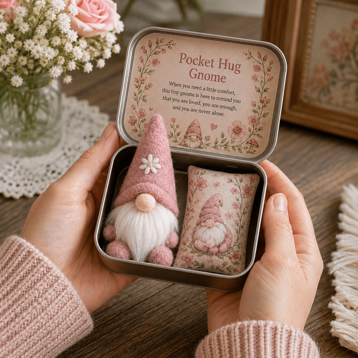 🔥 LAST DAY 49% OFF – 💌 Pocket Hug Gnome Comfort Gift Tin | Mini Plush Keepsake with Heartfelt Message, Matching Cushion & Protective Metal Case 🧸✨