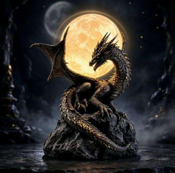 🐉 Lampe globe-trotte en forme de dragon gothique et de lune