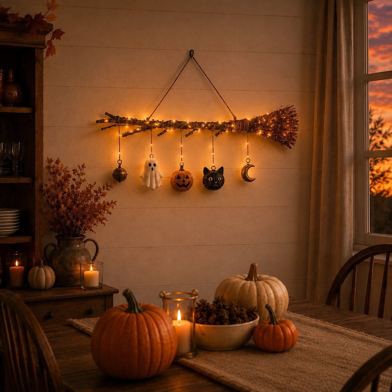 Lighted Fall Broom Wall Hangingđ