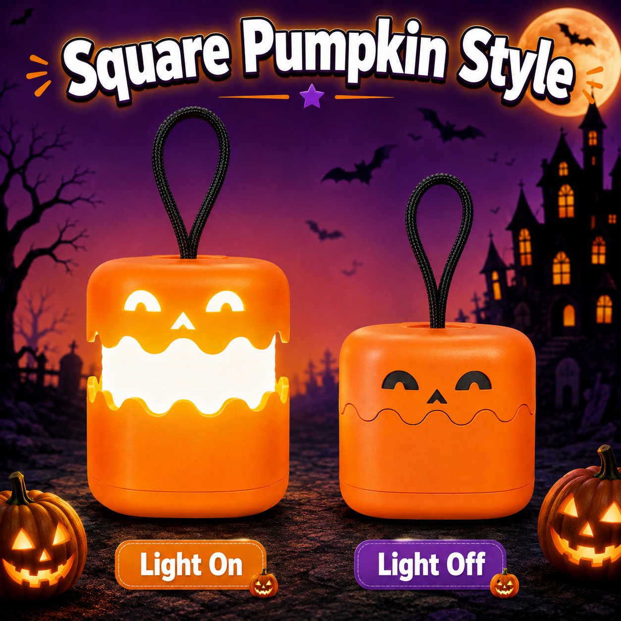 ⏳ Last Day 49% OFF – 🎃 Halloween Pull-Up Light-Up Lantern Collection | Collapsible Character Design with Glowing Center, Carry Loop & Compact Telescoping Body 👻✨