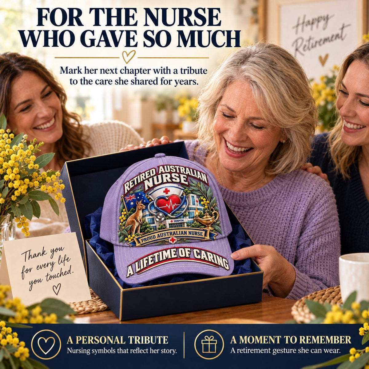 👩⚕️💖 “A Lifetime of Caring” Retired Australian Nurse Commemorative Cap| Cotton-Poly Blend • Detailed Embroidery • Adjustable Fit