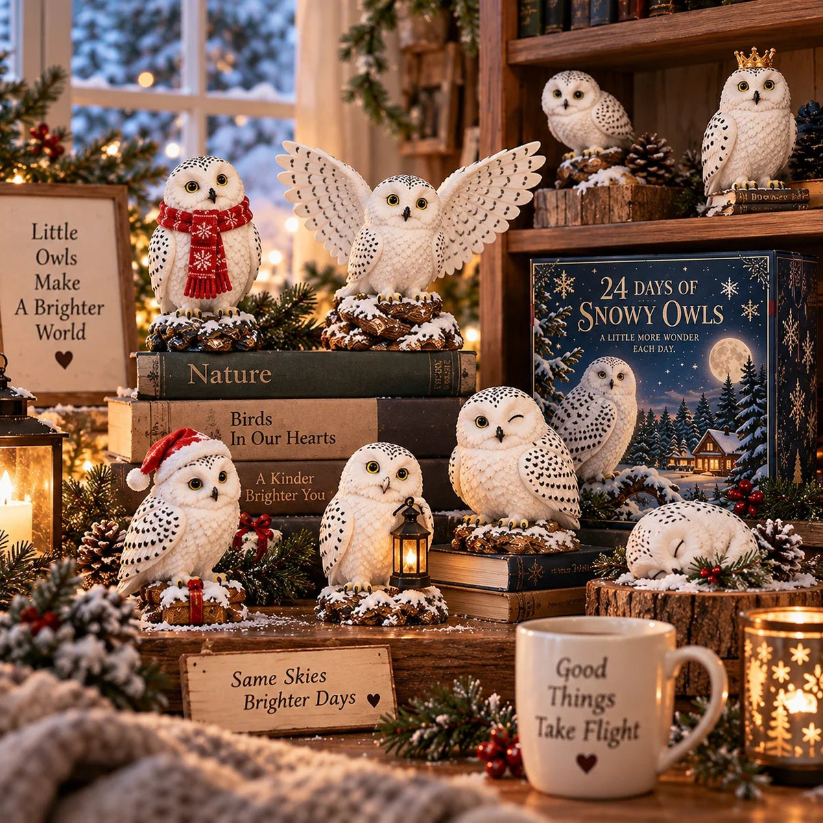 24 Days of Snowy Owls – Christmas Advent Calendar with 24 Unique Collectible Owl Figurines