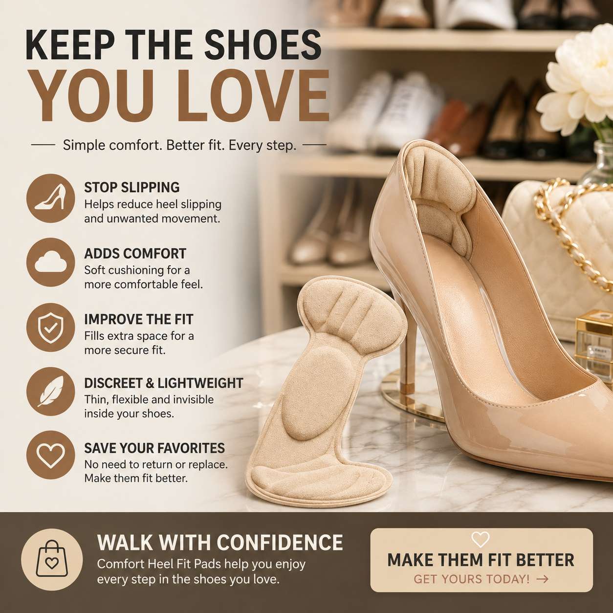 π₯ 5-Pair Pack | Comfort Heel Fit Pads β Anti-Slip Cushioned Shoe Inserts for Better Fit & Heel Comfort