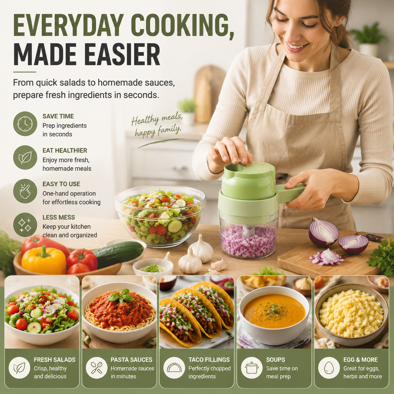 🥗 4-in-1 Handheld Food Chopper – Chop, Slice & Mix Faster for Effortless Everyday Cooking