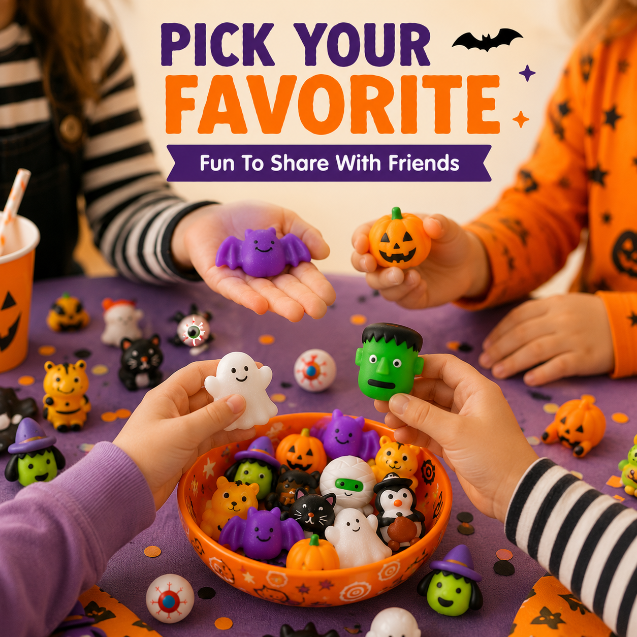 🎃 100PCS Halloween Mochi Squishy Toys – Cute Sensory Party Favors & Goodie Bag Fillers✨