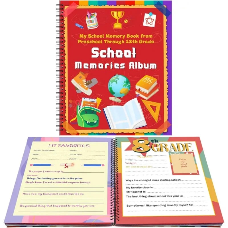 đSchool Memory Book Photo Album for Kids,14 Pockets, 34 Pages, 13 Years