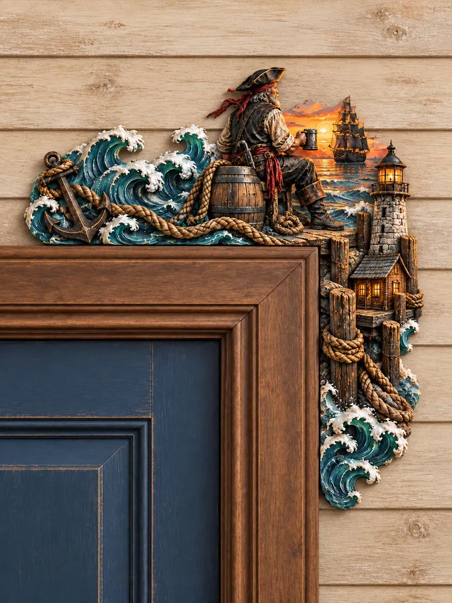 Pirate Harbor Door Topper – Flat-Printed Nautical Corner Decor
