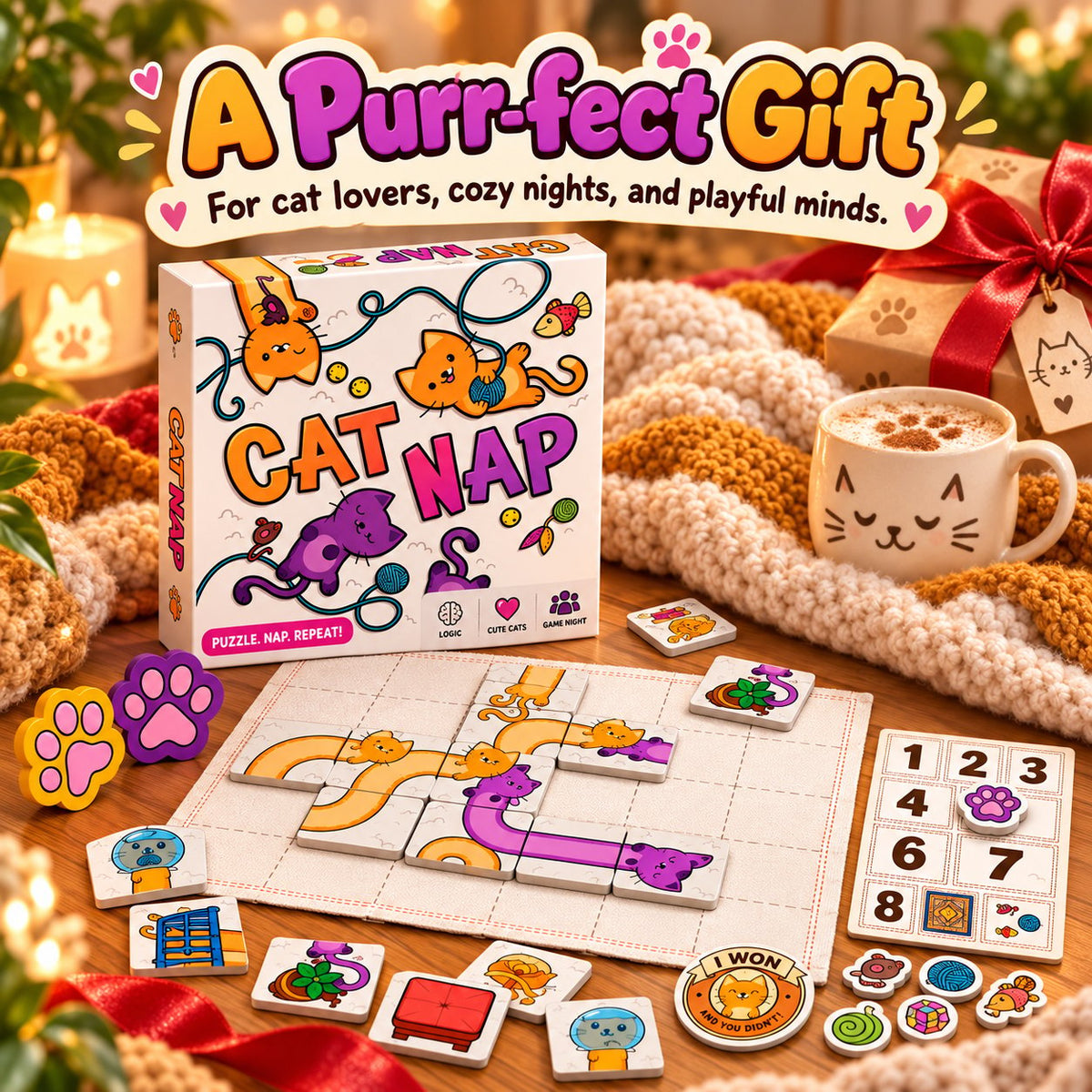 🐱 Cat Nap – Cute Cat Puzzle Board Game for Family Fun & Game Night (✨ Buy 2 Free Shipping)