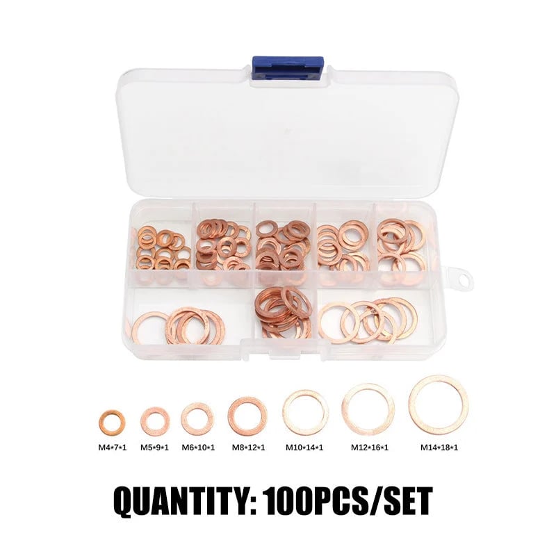 📢📢50% OFF !! ⏰200 PCS Copper Flat Washer Assortment Kit(50% OFF)
