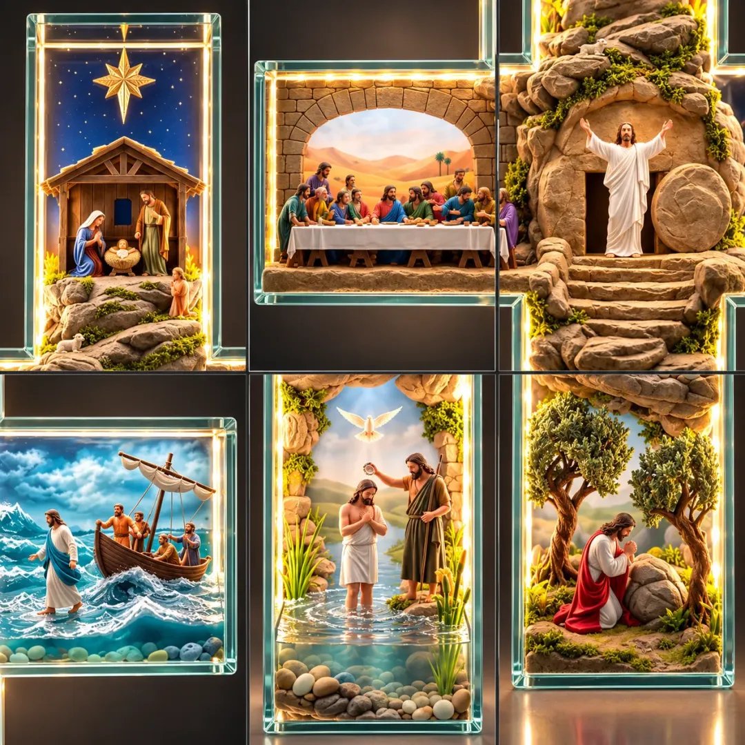 ✝️ Illuminated Story of Jesus Cross | 6 Relief Scenes