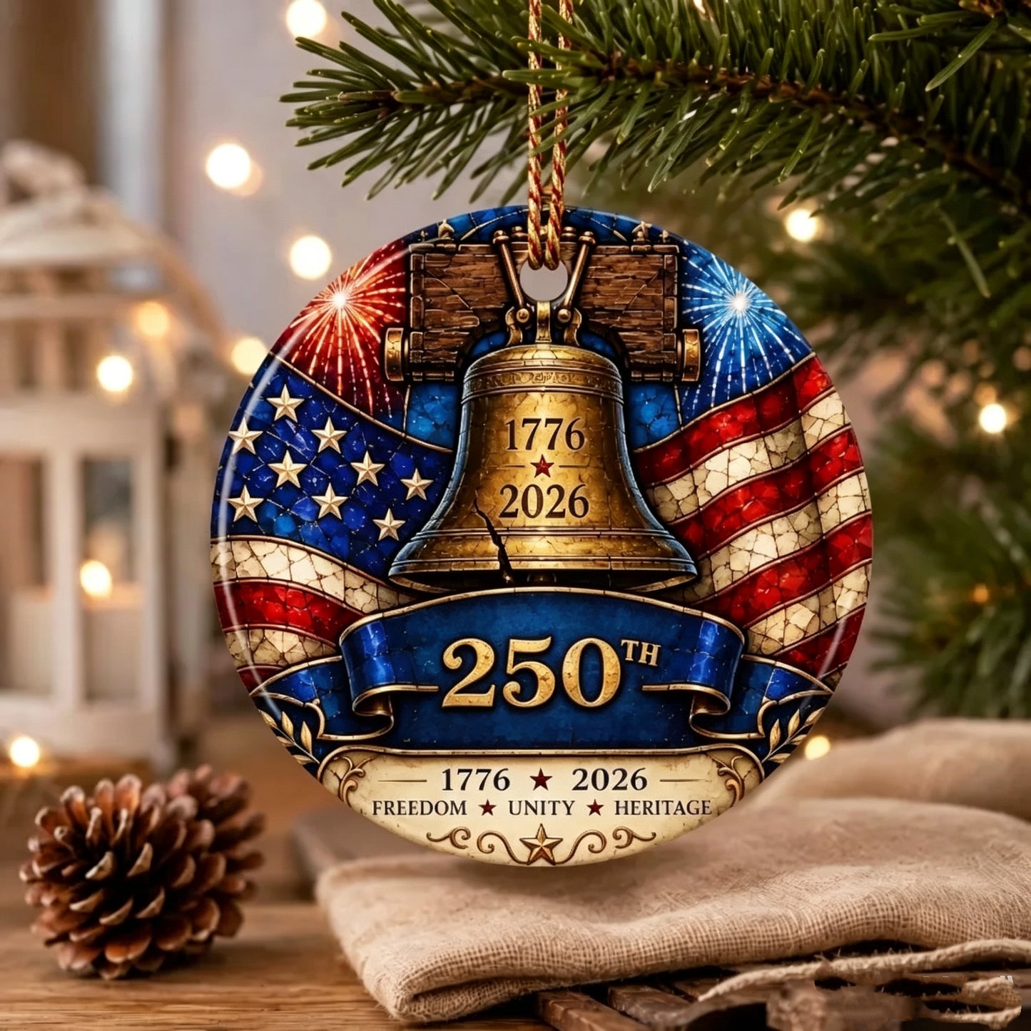 America 250th Anniversary Ornament, Patriotic Christmas Tree Decor