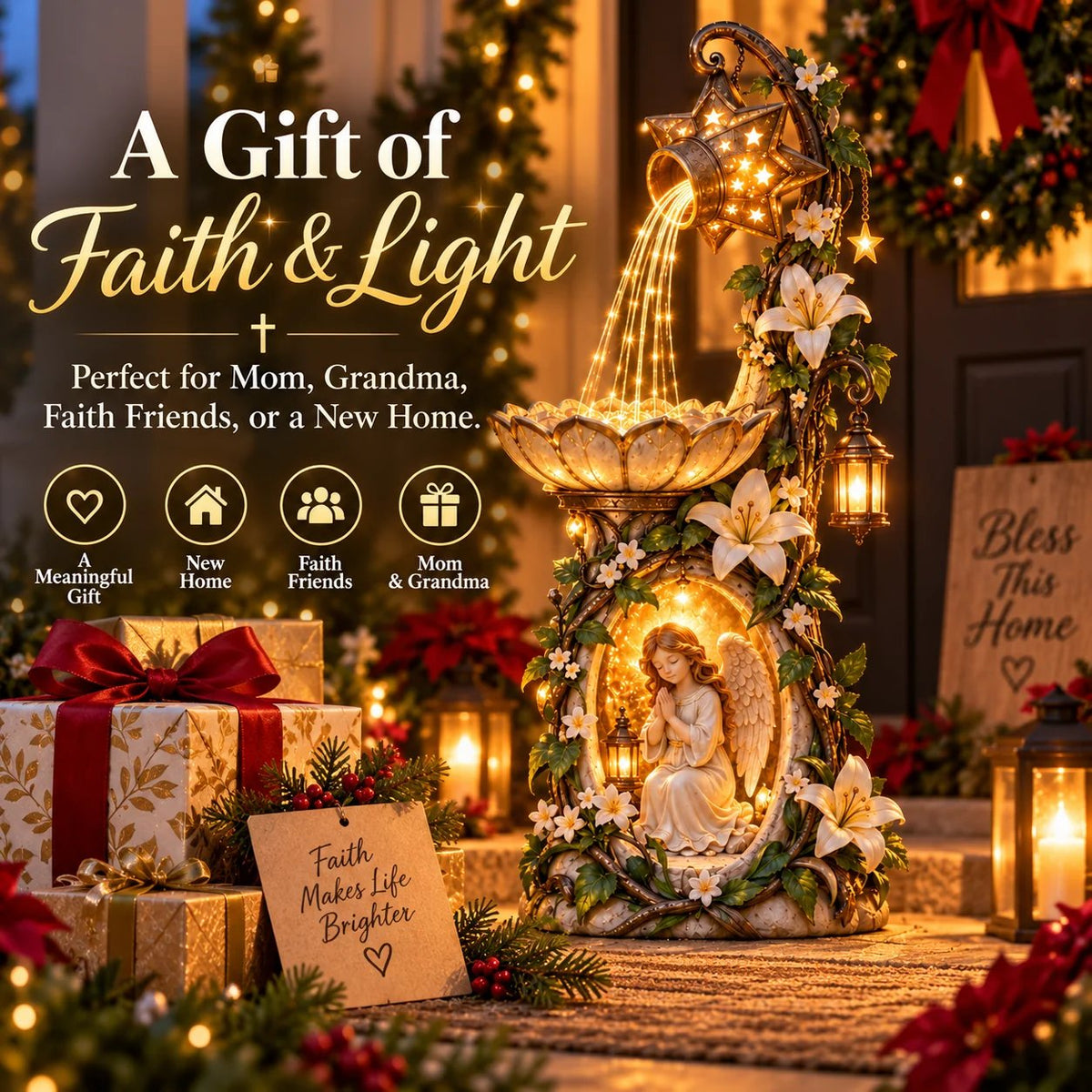 👼 Angel Starlight Garden Fountain | Lighted Faith-Inspired Outdoor Decor