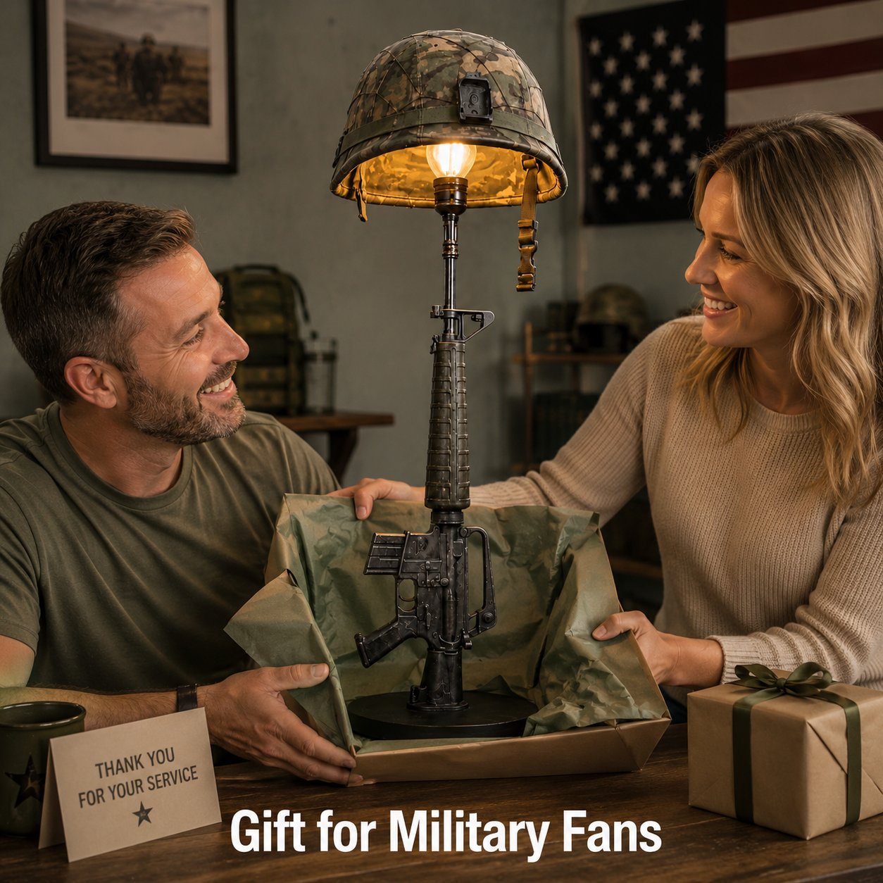 π« Tactical Rifle Helmet Table Lamp