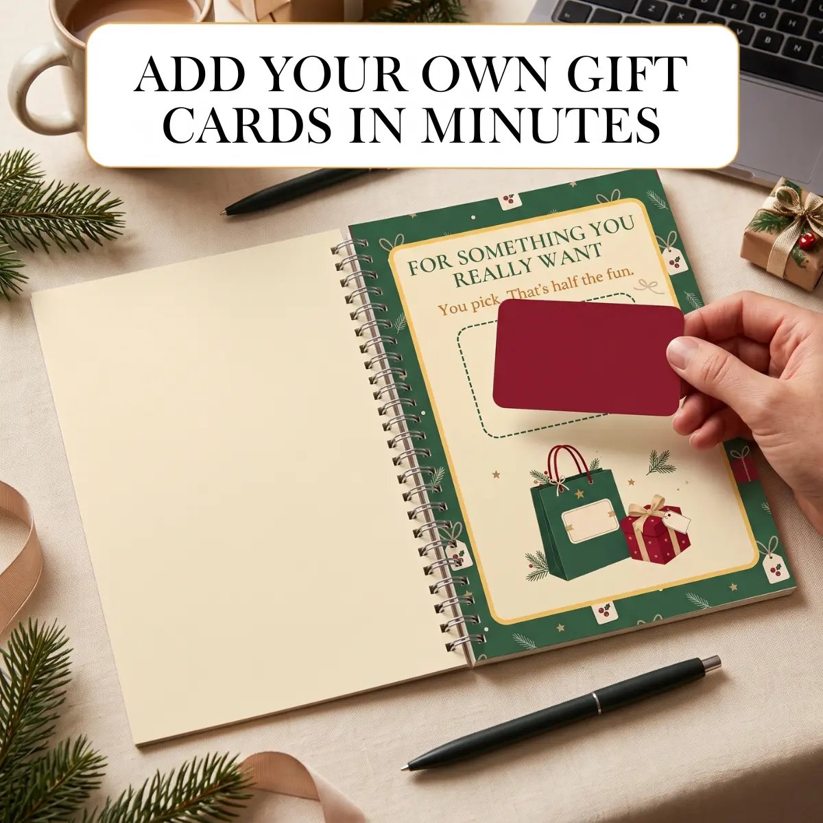 🎁🎅🏼MERRY CHRISTMAS! GIFT CARD BOOK📚 14 Themed Pages, Hardcover & Durability Line