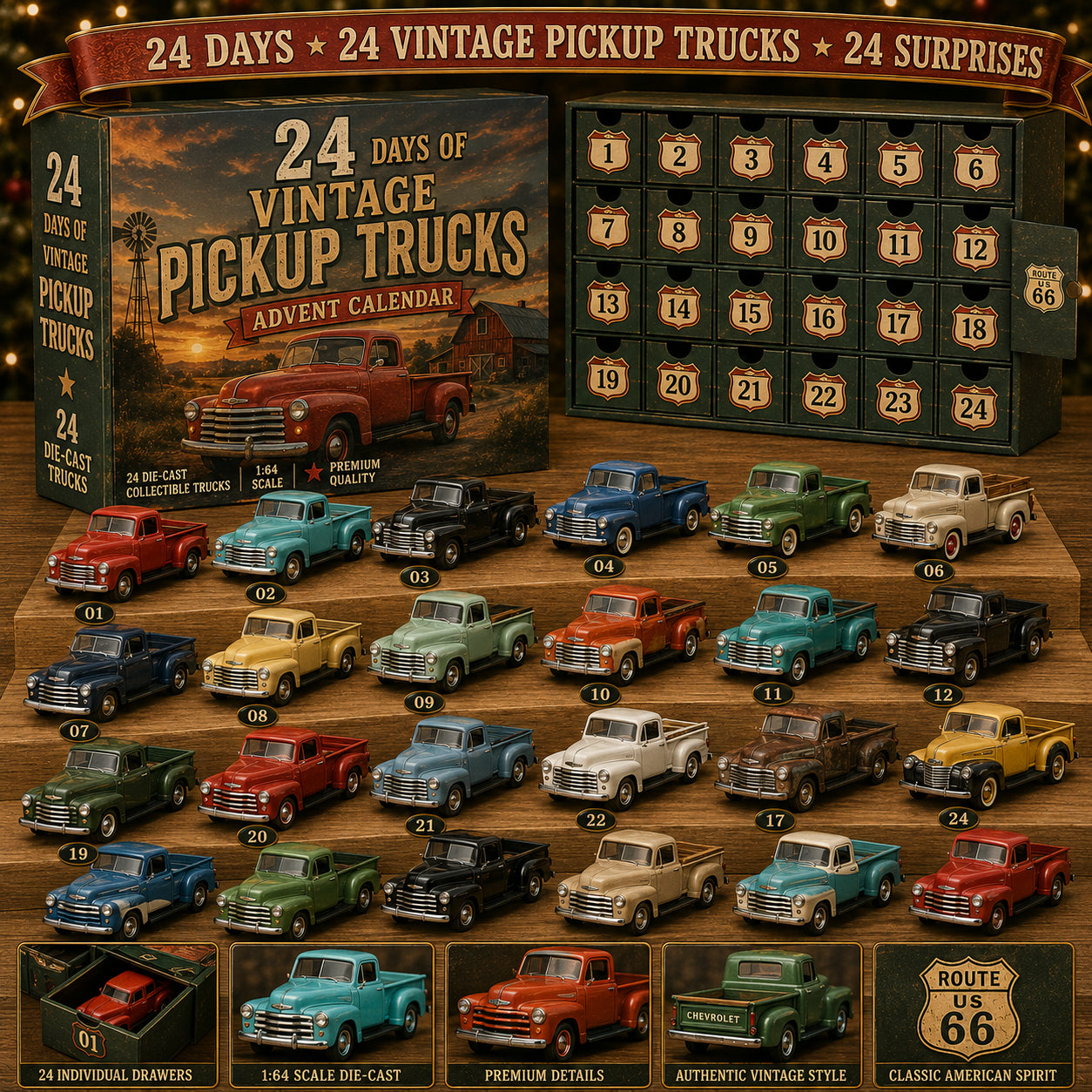 24 Days of American Car Legends Advent Calendar โ 24 Die-Cast Collectibles