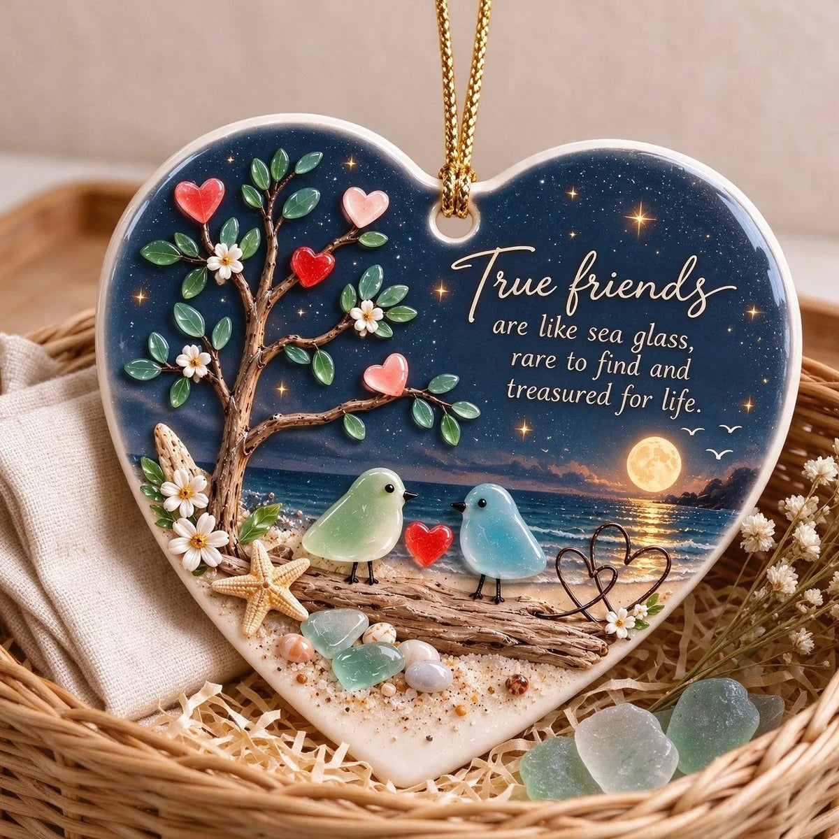 🌞True Friends Sea Glass Ornament Keepsake
