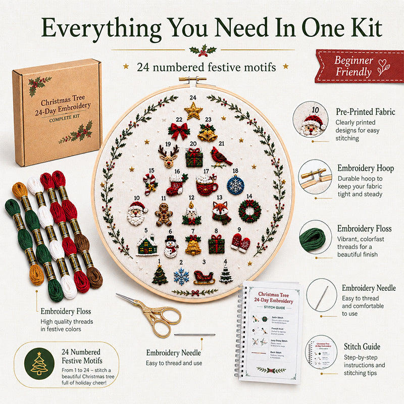 ππ§΅ Christmas Tree 24-Day Embroidery Kit β Stitch a Little Christmas Magic Every Day β¨π