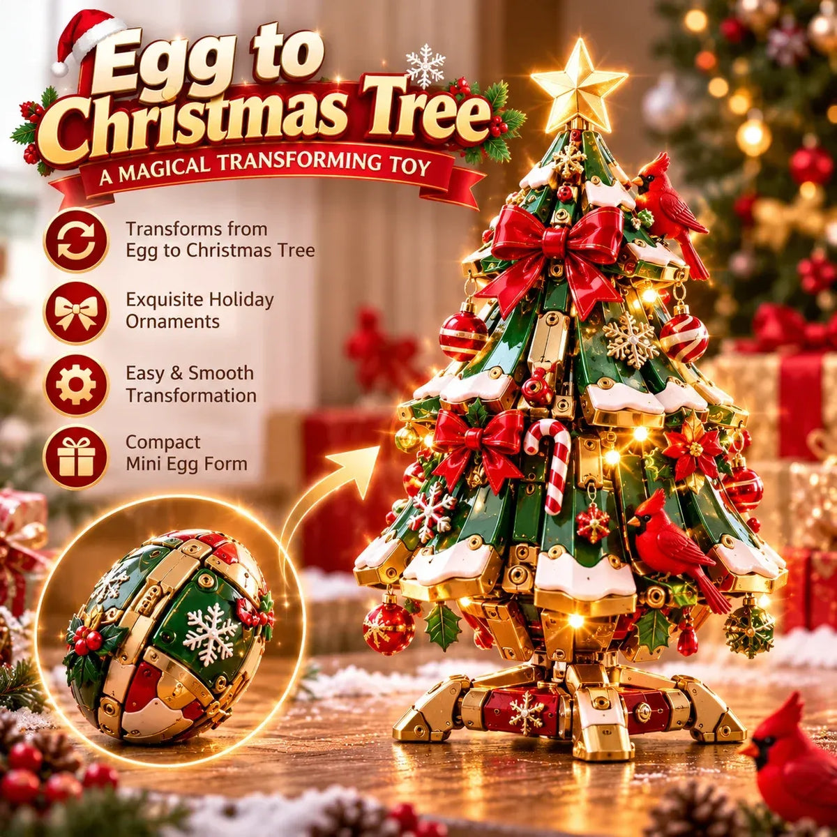 🔥 LAST DAY 49% OFF 🔥 Egg-to-Christmas Tree™ Magical Transforming Toy – Cardinal Christmas Tree Holiday Gift 🎄🎁✨
