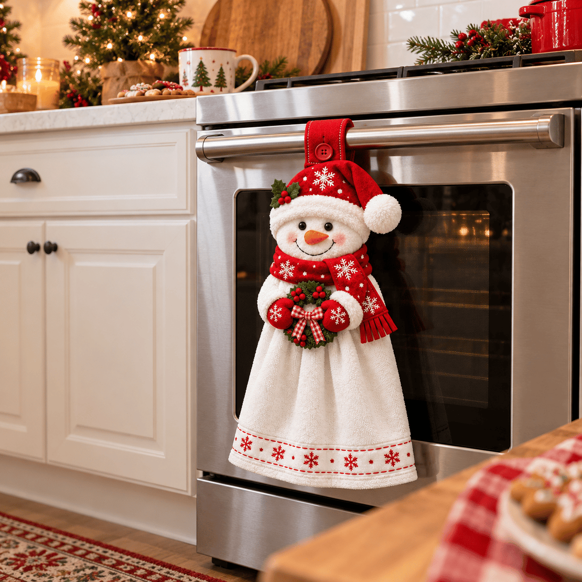 🎄 Christmas Hanging Hand Towel | Button-On Loop Keeps It Within Reach