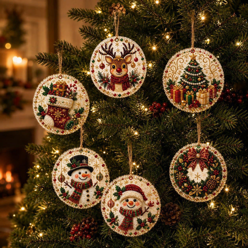 π 6-Piece DIY Diamond Painting Wooden Christmas Ornament Kit β Handmade Holiday Tree Decorations