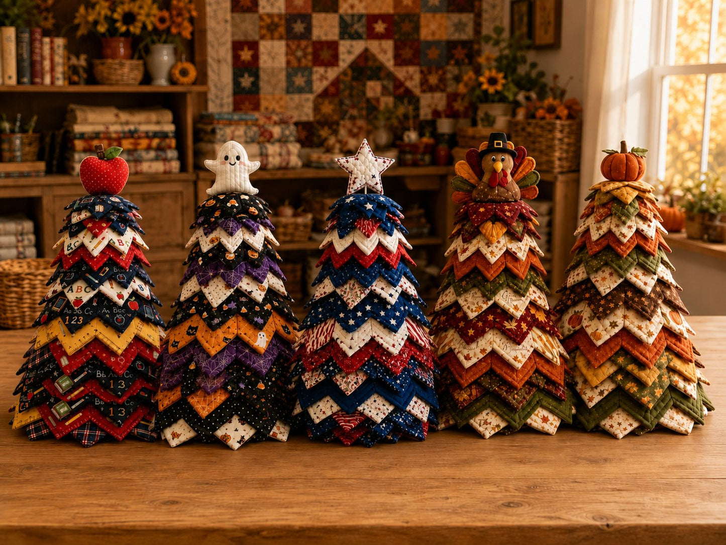 💥 LAST DAY 49% OFF - Americana Christmas Tree Quilt Kit – Easy Layered Fabric Holiday Décor for Quilting Lovers