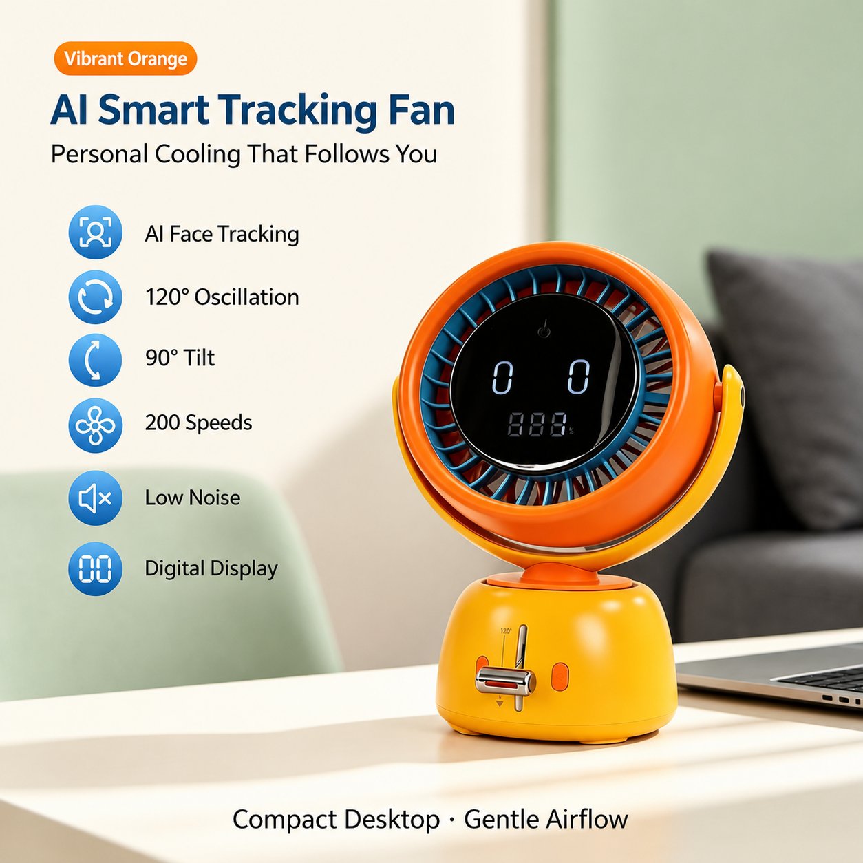 AI Face-Tracking Desktop Fan – Energy-Efficient Cooling