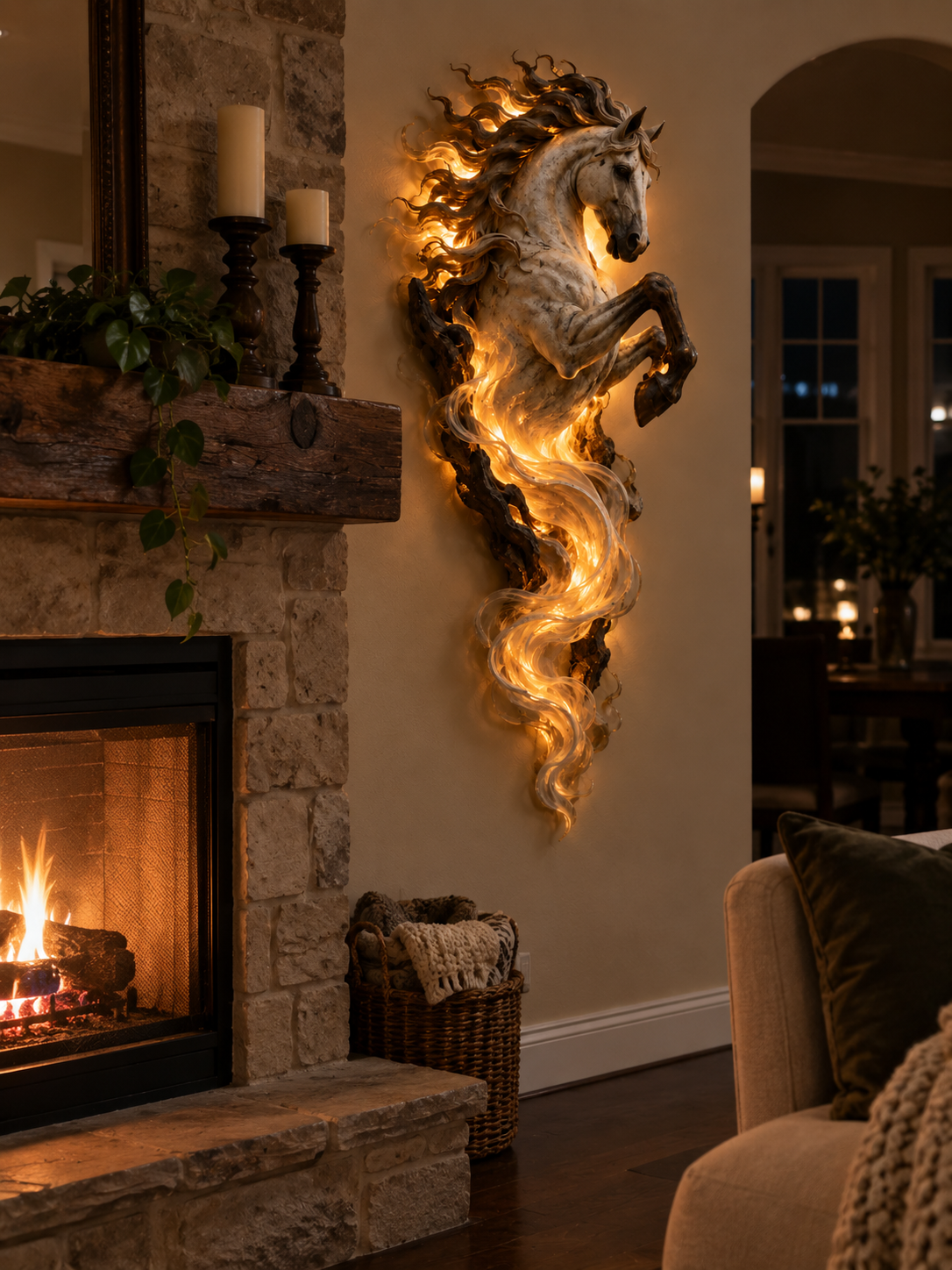 ๐ฅLast Day 49% OFF -๐ Emberlight Rearing Horse Wall Sculpture | Illuminated 3D Decor
