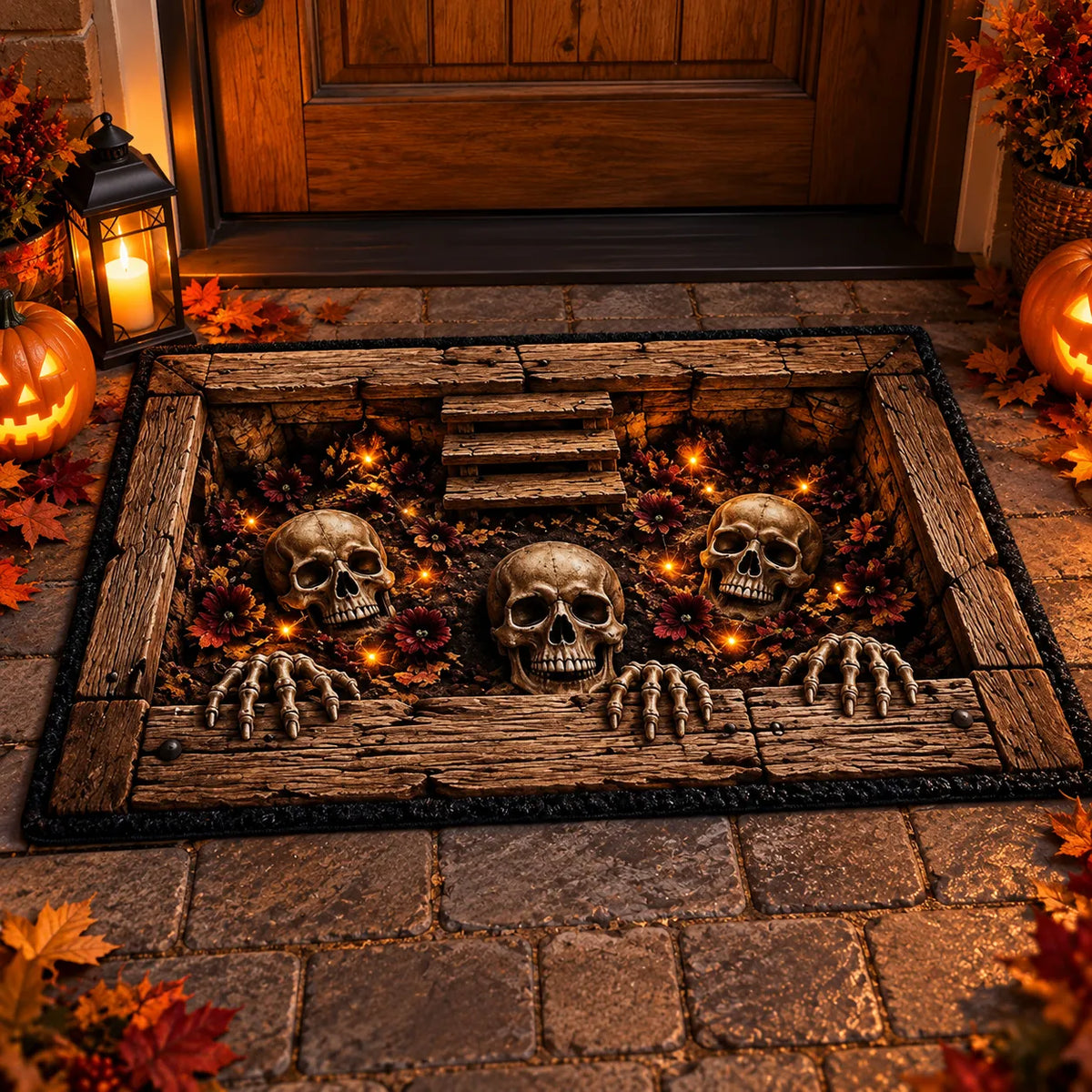 🔥LAST DAY 50% OFF💀Underground Crypt Skeleton Flame Ember Halloween Rug Decor✨