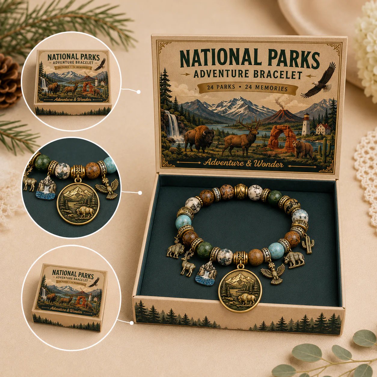 🐻🏞️National Nature Park Faith Bracelet – Meaningful Vintage Nature & Wildlife Souvenir Bracelet