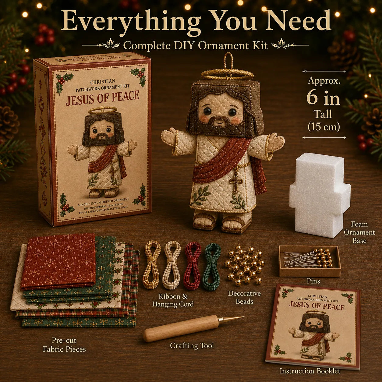 ⏳ Last Day 49% OFF – ✝️ Beginner-Friendly DIY Christian Block Figure Patchwork Ornament Kit Collection | Complete Kit with Pre-Cut Fabrics, Padded Ornament Form & Step-by-Step Guide Included 💕