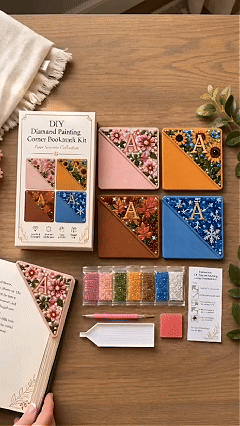 📚 LAST DAY 49% OFF – ✨ Four Seasons Personalized Initial Diamond Painting Corner Bookmark Kit | 4 Faux-Leather Page Corner Bookmarks with A–Z Initial, Scratch-Resistant Non-Fading Resin Diamonds DIY Handmade Seasonal Reading Decor 💎