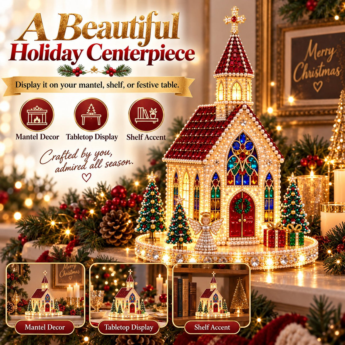 ✨🔥Sparkling Christmas Church DIY Gem Art Kit