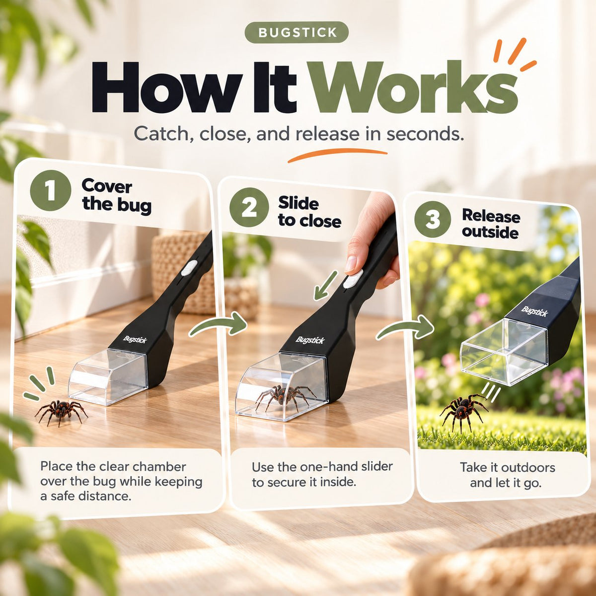 🕷️ Humane Spider & Bug Catcher | 75cm Long-Handle Release Tool