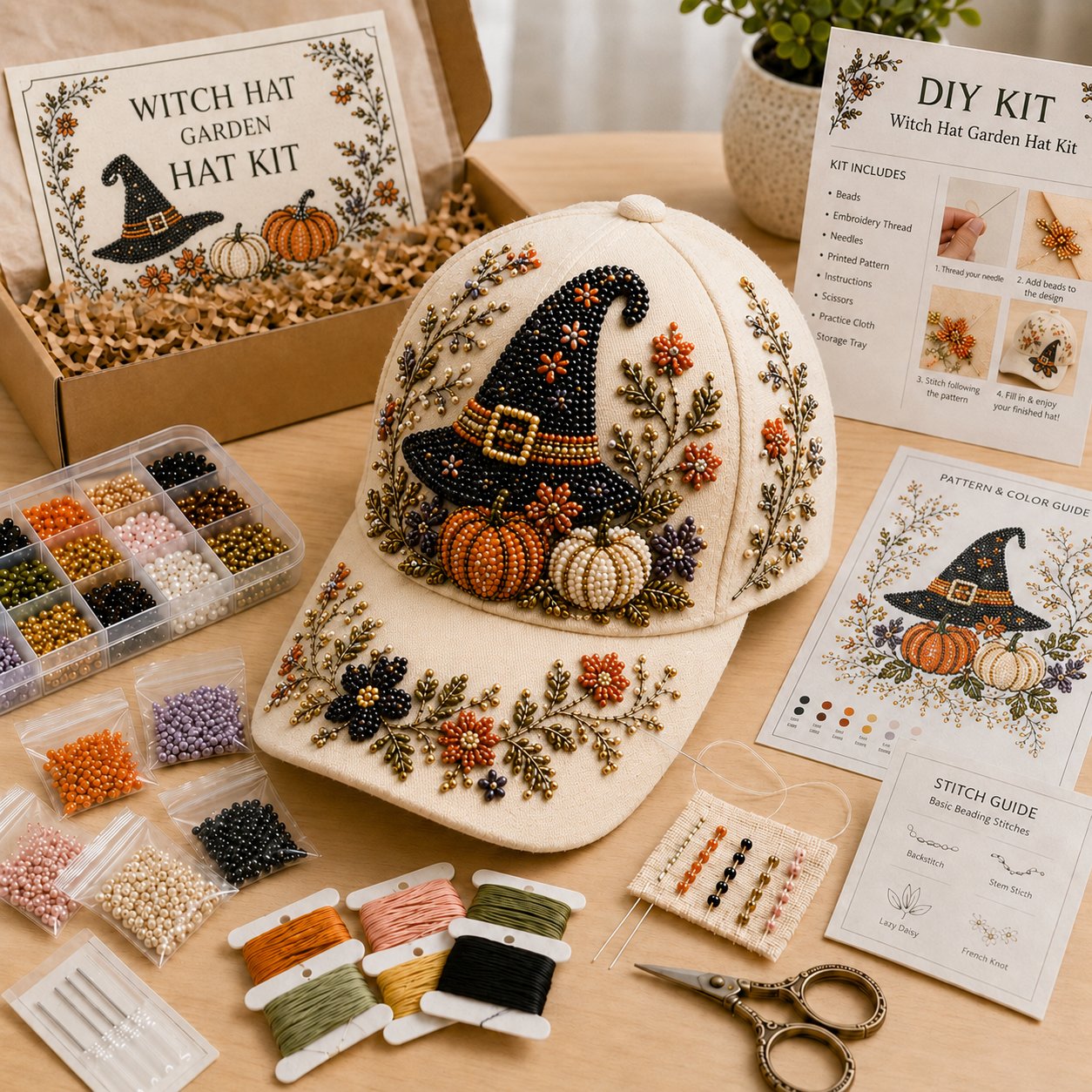 Halloween Beaded Embroidery Hat DIY Kit