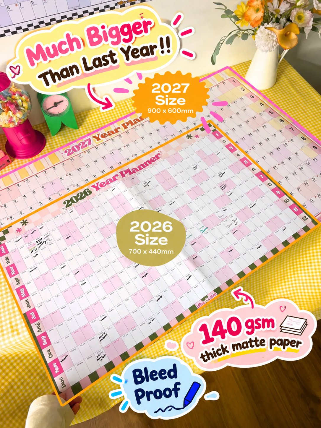 📅✨ 2027 Extra-Large Full Year Wall Planner – 90 × 60 cm | 140gsm Thick Matte Paper | 12-Month Year-at-a-Glance Calendar🏃