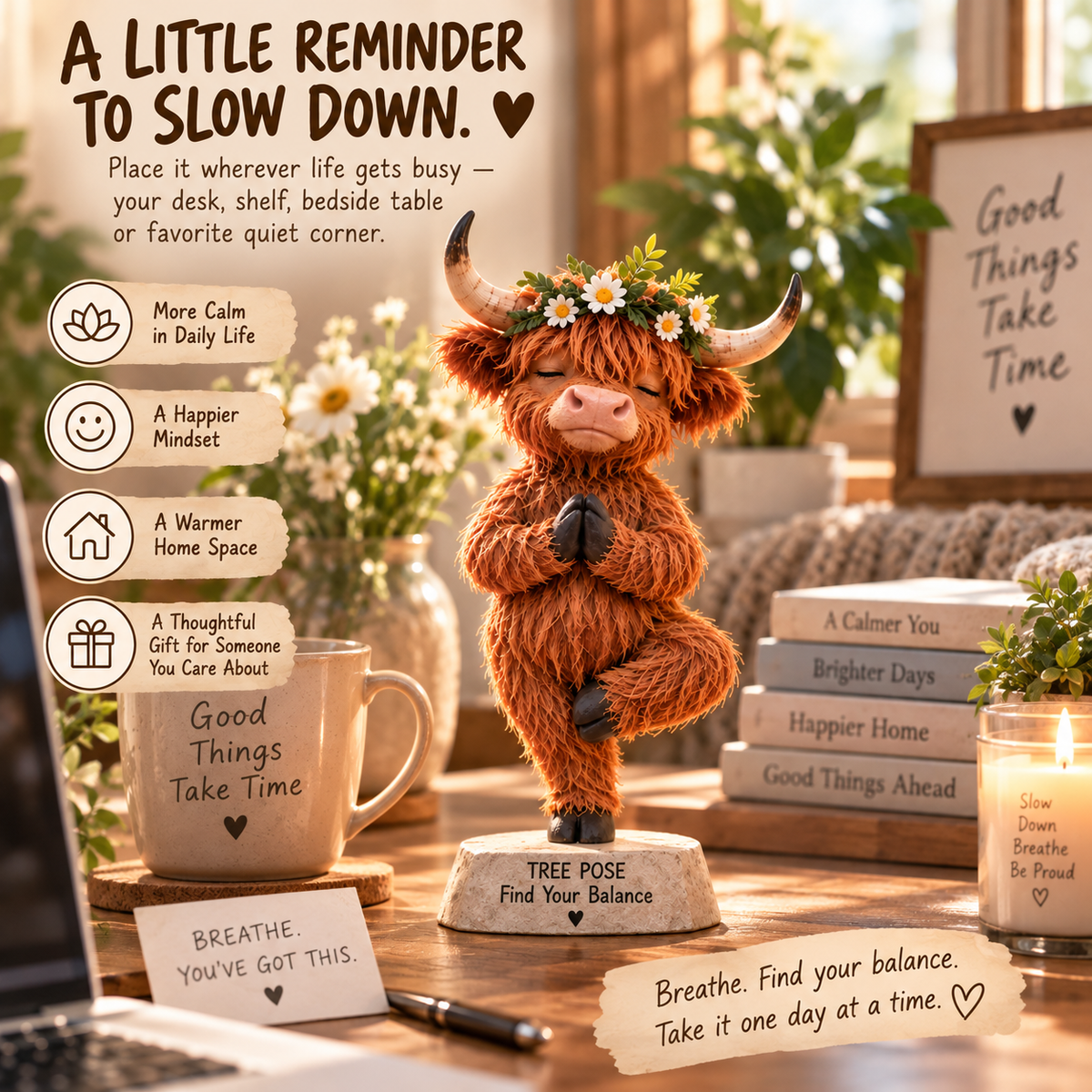 ๐ง Find Your Balance โ Highland Cow Yoga Figurine
