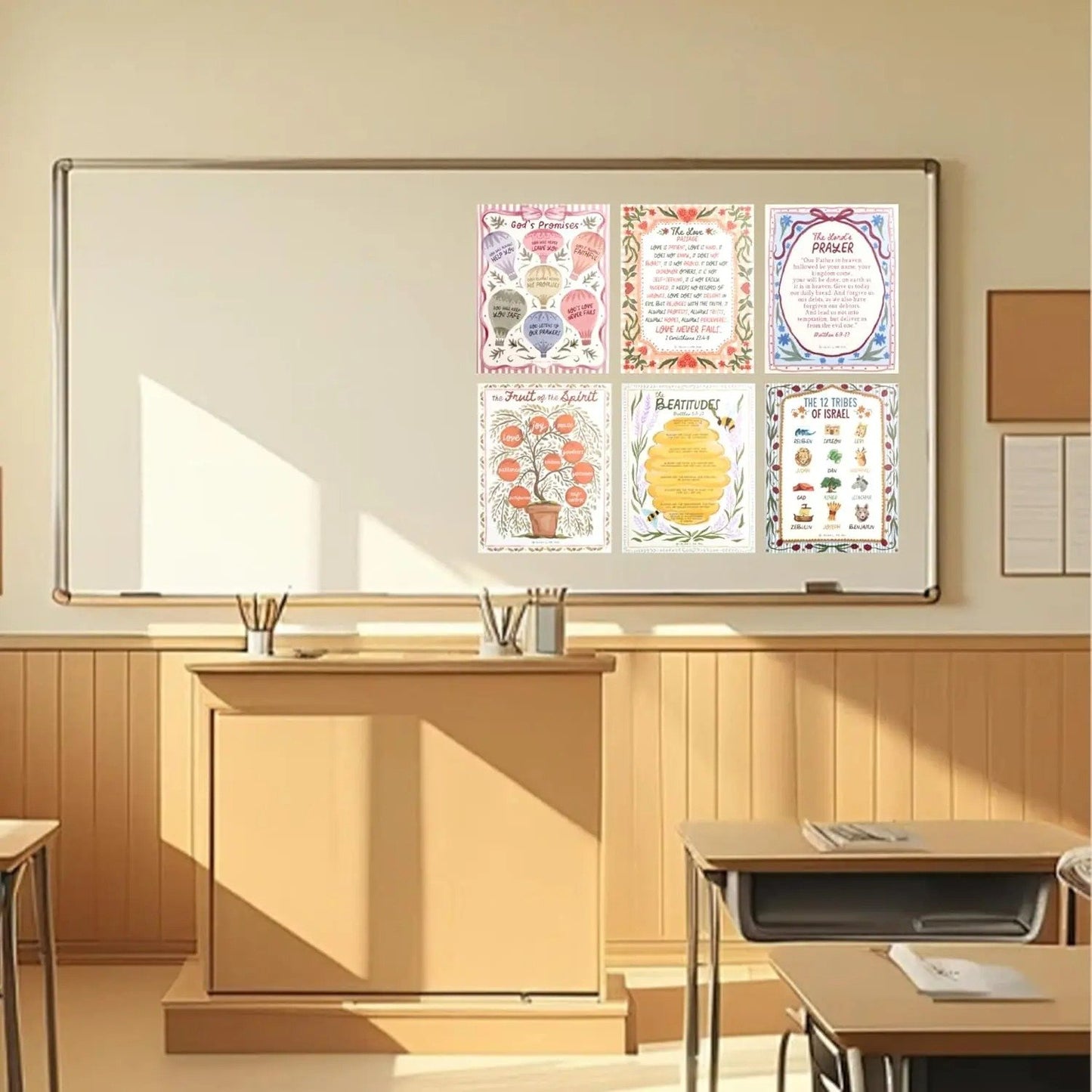 ✝️15 Pack Hand-Drawn Kids Bible Posters 📜 | Sunday School Homeschool Decor | 🙏NIV Bible Translation