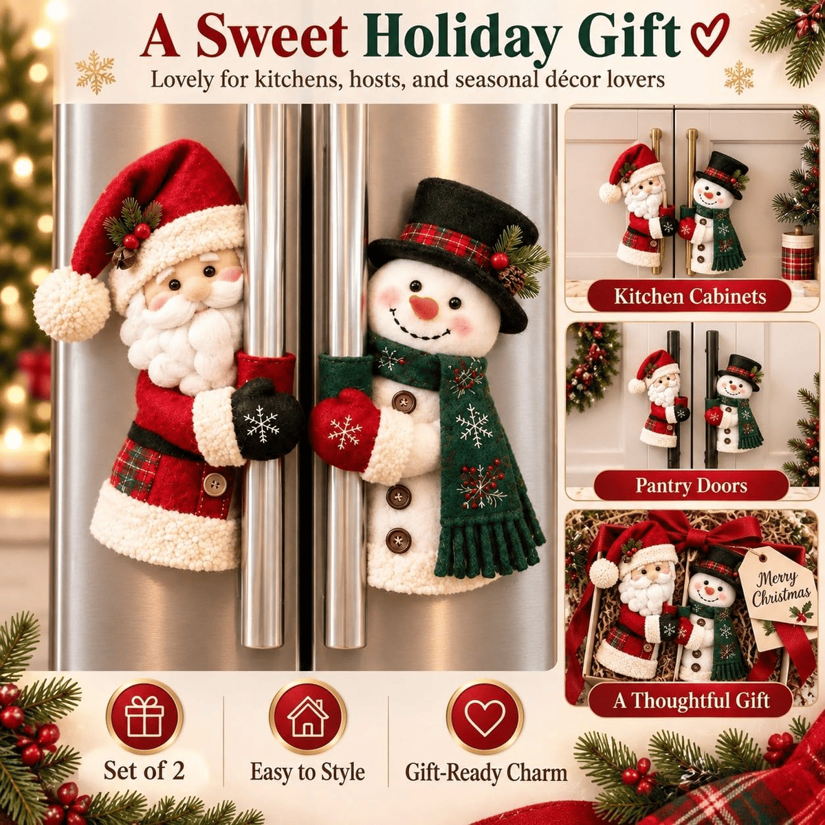 Christmas Santa & Snowman Handle Huggers – Holiday Kitchen Decor