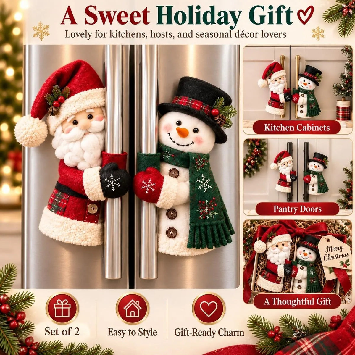 🎅☃️ Santa & Snowman Handle Huggers – Christmas Kitchen Decor