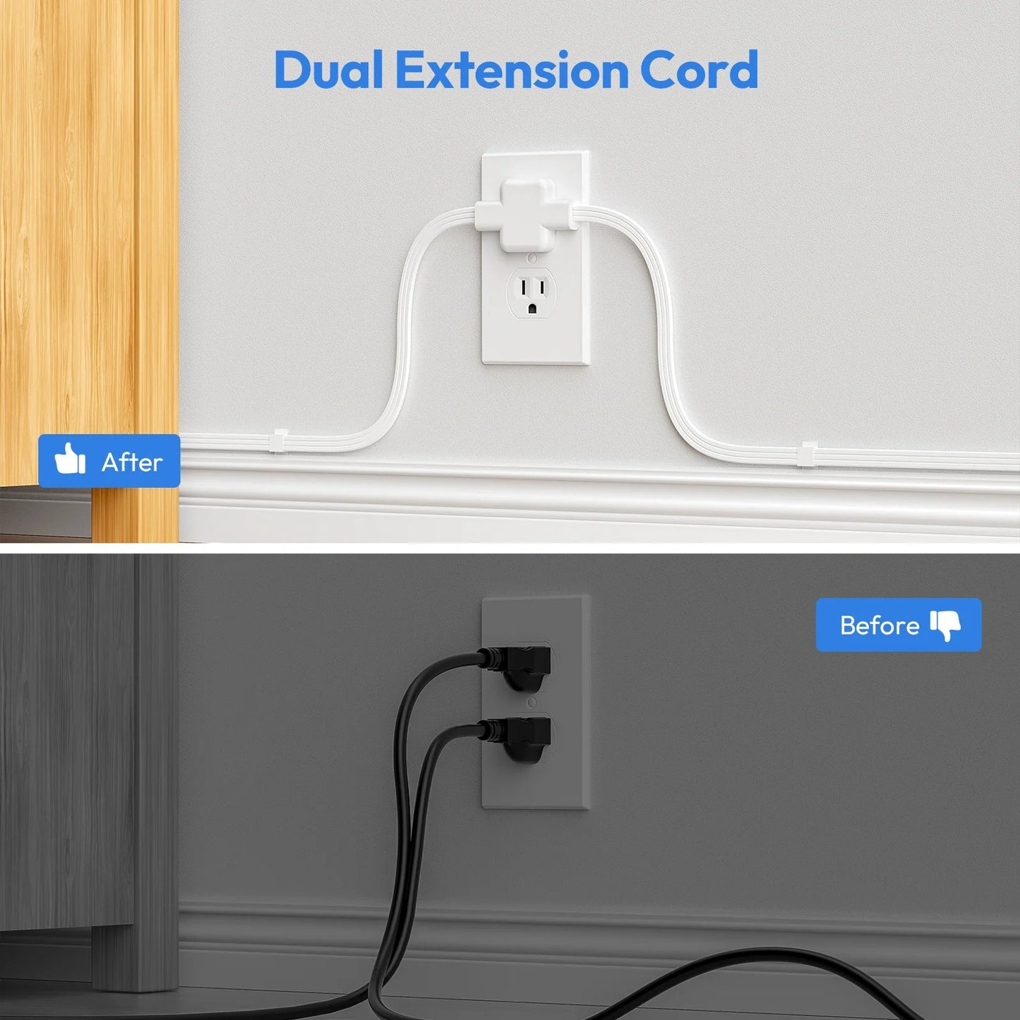 š„Last Day Promotion 49% OFF-NTONPOWER Double Extension Cord 12 FT Power Strip 3 Outlets 3 USB