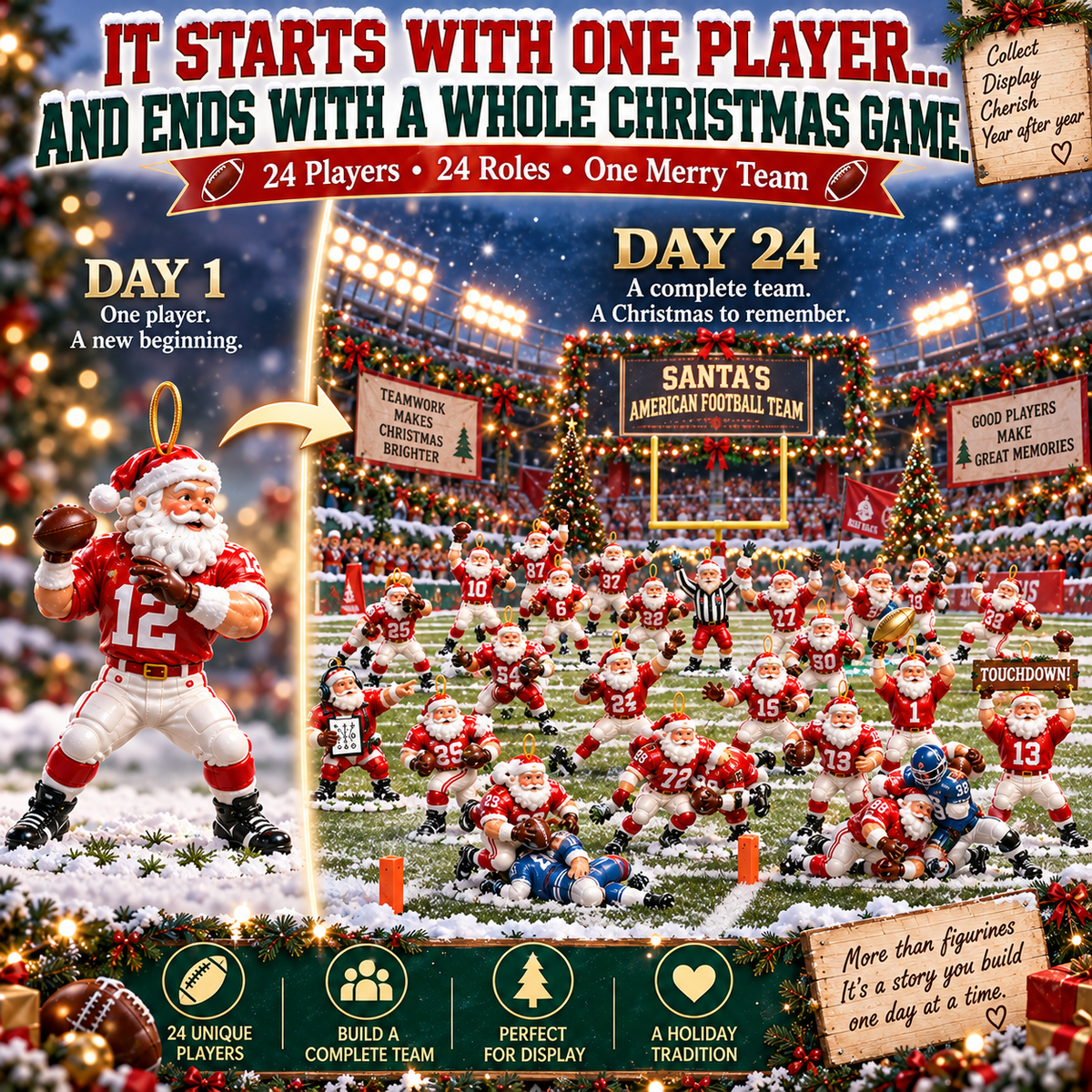 ๐๐
Santaโs American Football Team โ 24 Christmas Game-Day Players
