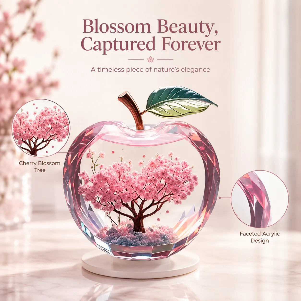 Preserved Cherry Blossom Apple Ornament Eternal Spring Floral Decor For Home Desktop Display