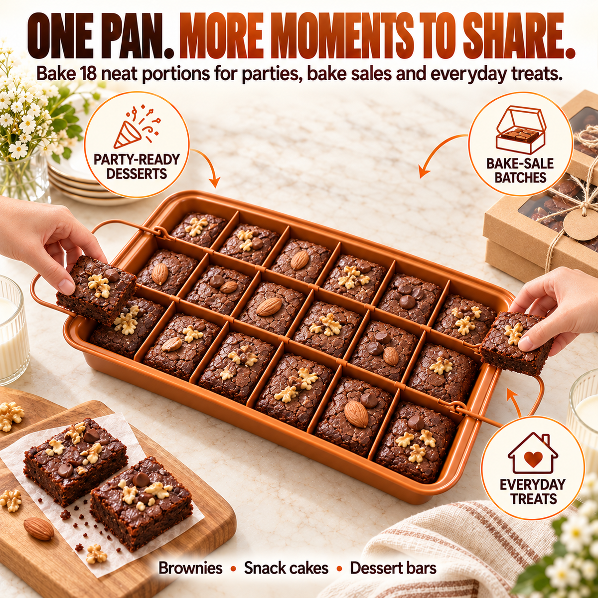 π« 18-Section Removable Divider Brownie Pan β Thickened Carbon Steel Nonstick Baking Tray with Loose Bottom