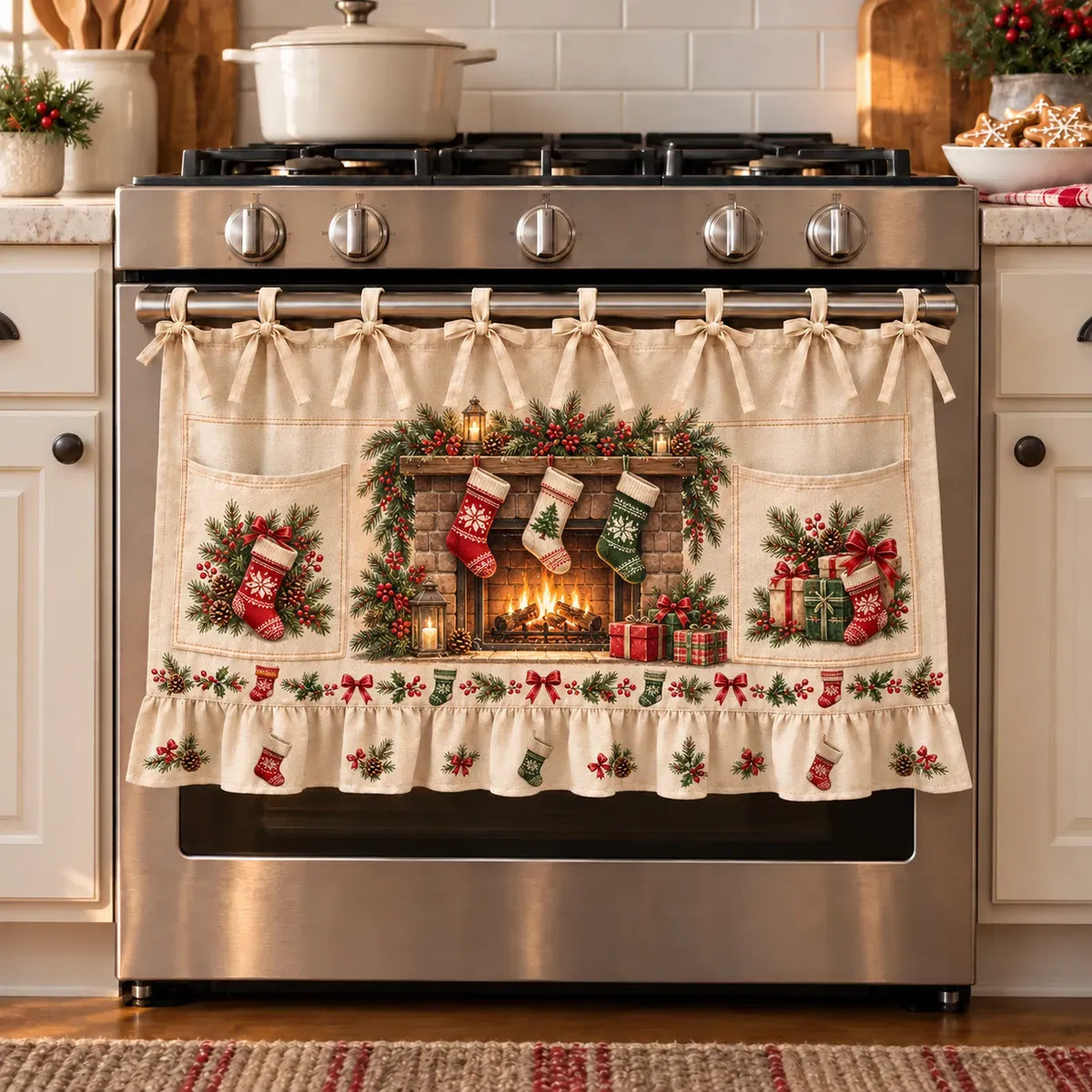 β³ Last Day 49% OFF β π Christmas Kitchen Tie-On Skirt | Festive Holiday Designs with Pockets & Ruffled Trim β¨