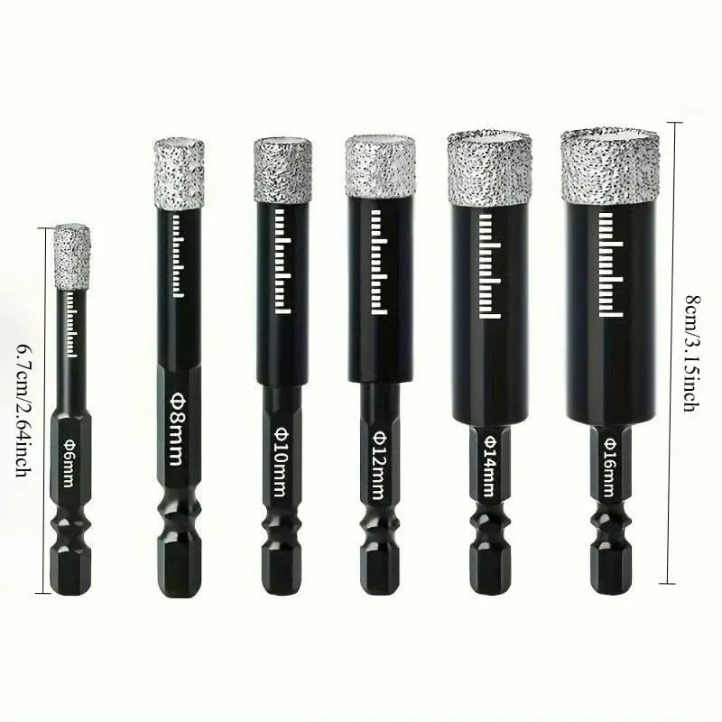 ๐ฅ49% OFF | 6Pcs Dry Diamond Drill Bit Set ๐ Hex Shank Brazed Hole Saw for Tile, Glass & Granite